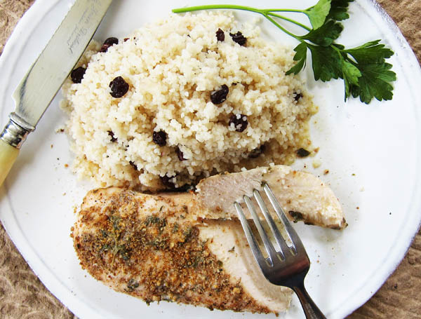 Dukkah Encrusted Chicken and Cous Cous with Currants