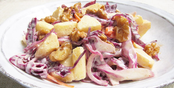 Red Cabbage-Apple Slaw with Mapple Red chile Dressing